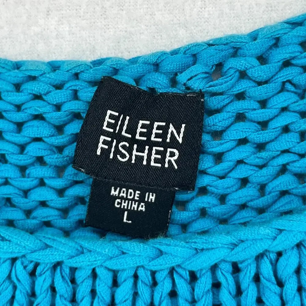 EILEEN FISHER Sweater L Cotton Vest Tank Chunky Rolled Neck Pullover Blue